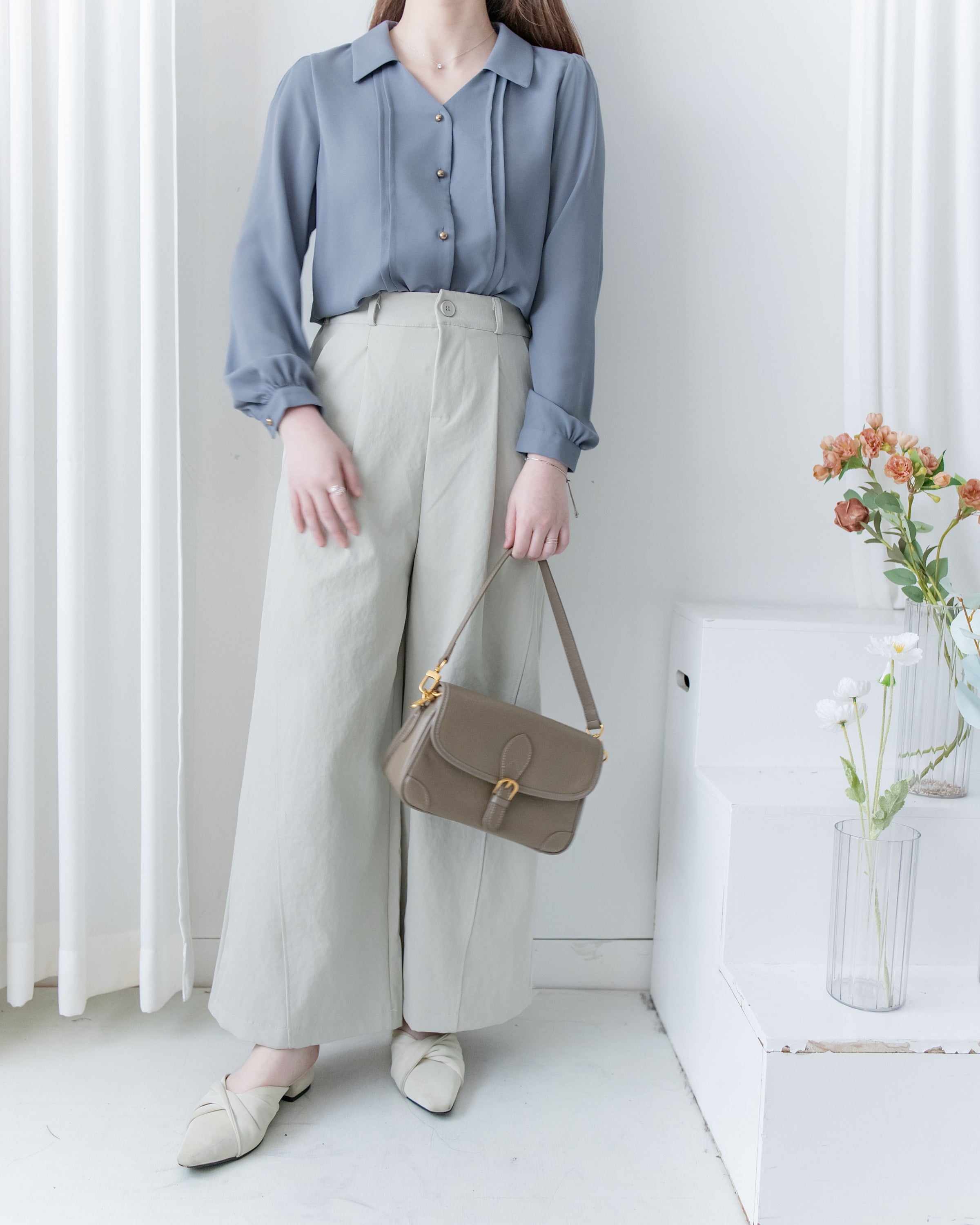 Stitched-Line Pants 棉質立體車線顯瘦寬腿西褲/ PT8477 (pre-order black)