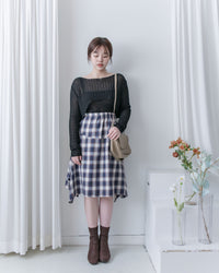 Asymmetrical Checked Skirt 不規則裙擺淡格紋半裙/ SK8924 （pre-order navy 3月3截單)