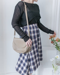 Asymmetrical Checked Skirt 不規則裙擺淡格紋半裙/ SK8924 （pre-order navy 3月3截單)