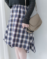 Asymmetrical Checked Skirt 不規則裙擺淡格紋半裙/ SK8924 （pre-order navy 3月3截單)