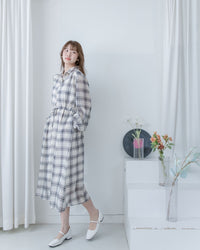 Chiffon Checked Dress 雪紡格紋修腰口袋連身裙/ DS1079