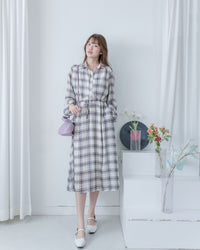 Chiffon Checked Dress 雪紡格紋修腰口袋連身裙/ DS1079