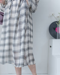 Chiffon Checked Dress 雪紡格紋修腰口袋連身裙/ DS1079