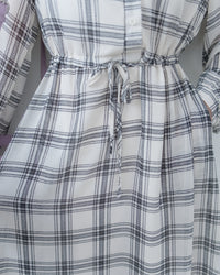 Chiffon Checked Dress 雪紡格紋修腰口袋連身裙/ DS1079