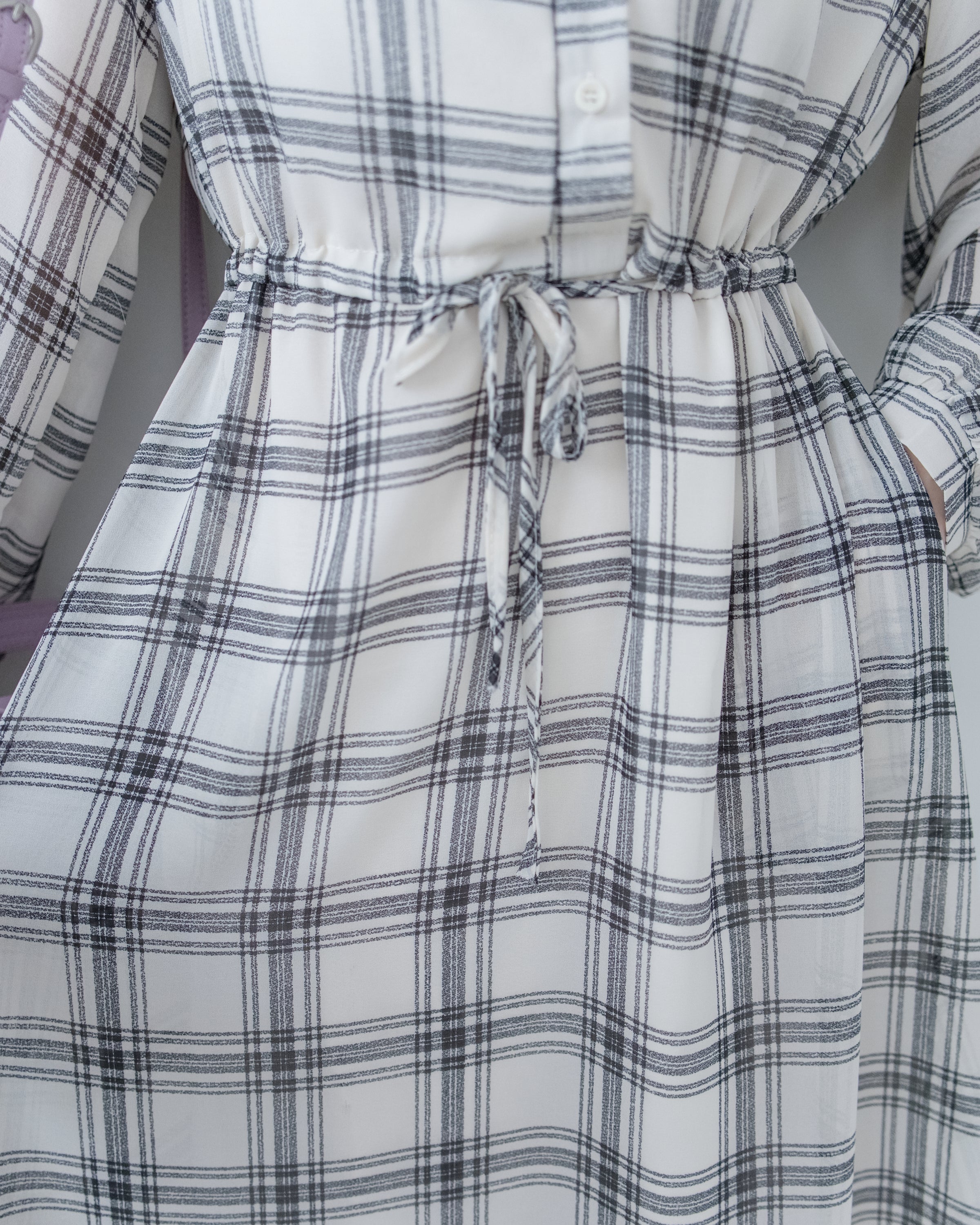Chiffon Checked Dress 雪紡格紋修腰口袋連身裙/ DS1079