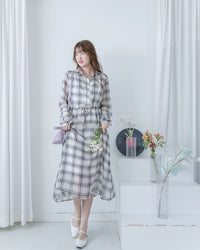 Chiffon Checked Dress 雪紡格紋修腰口袋連身裙/ DS1079