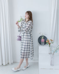 Chiffon Checked Dress 雪紡格紋修腰口袋連身裙/ DS1079
