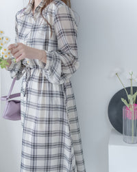 Chiffon Checked Dress 雪紡格紋修腰口袋連身裙/ DS1079