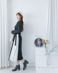 Feather Spliced Dress  立體細褶拼色羽毛紋理側修腰連身裙/ DS1065