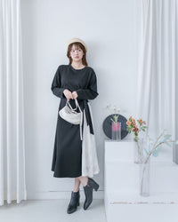 Feather Spliced Dress  立體細褶拼色羽毛紋理側修腰連身裙/ DS1065