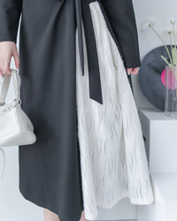 Feather Spliced Dress  立體細褶拼色羽毛紋理側修腰連身裙/ DS1065