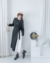 Feather Spliced Dress  立體細褶拼色羽毛紋理側修腰連身裙/ DS1065