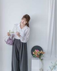 Button Collar Blouse 立體細褶V領金扣襯衫/ BU9127 (Pre-order steelblue milktea 3月3截單)