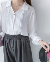 Button Collar Blouse 立體細褶V領金扣襯衫/ BU9127 (Pre-order steelblue milktea 3月3截單)