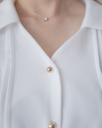 Button Collar Blouse 立體細褶V領金扣襯衫/ BU9127 (Pre-order steelblue milktea 3月3截單)
