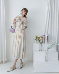 Luminous Dress 極致絲光棉顯瘦圓領蝴蝶修腰長裙/ DS1080