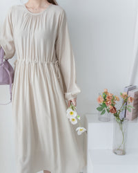 Luminous Dress 極致絲光棉顯瘦圓領蝴蝶修腰長裙/ DS1080