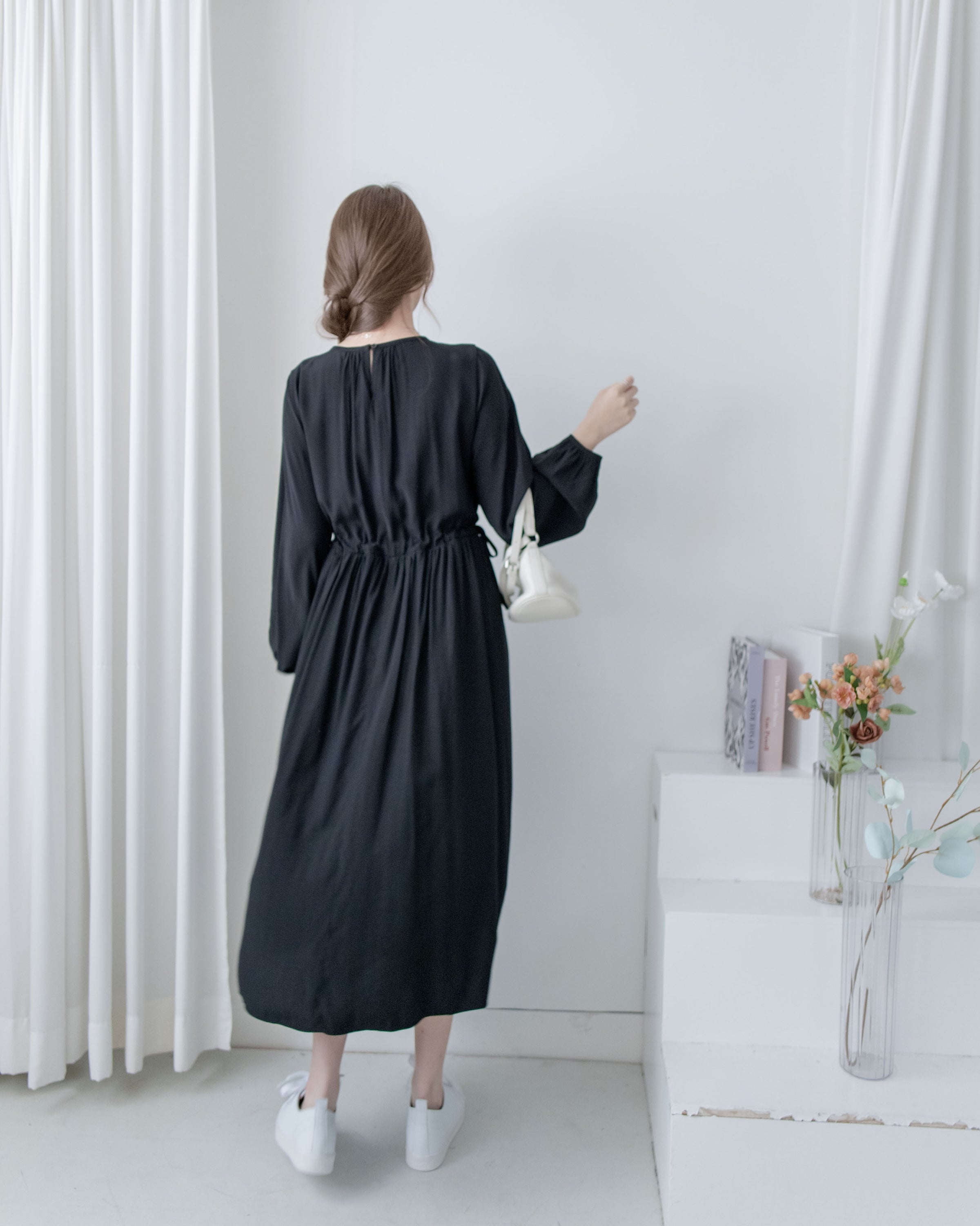 Luminous Dress 極致絲光棉顯瘦圓領蝴蝶修腰長裙/ DS1080