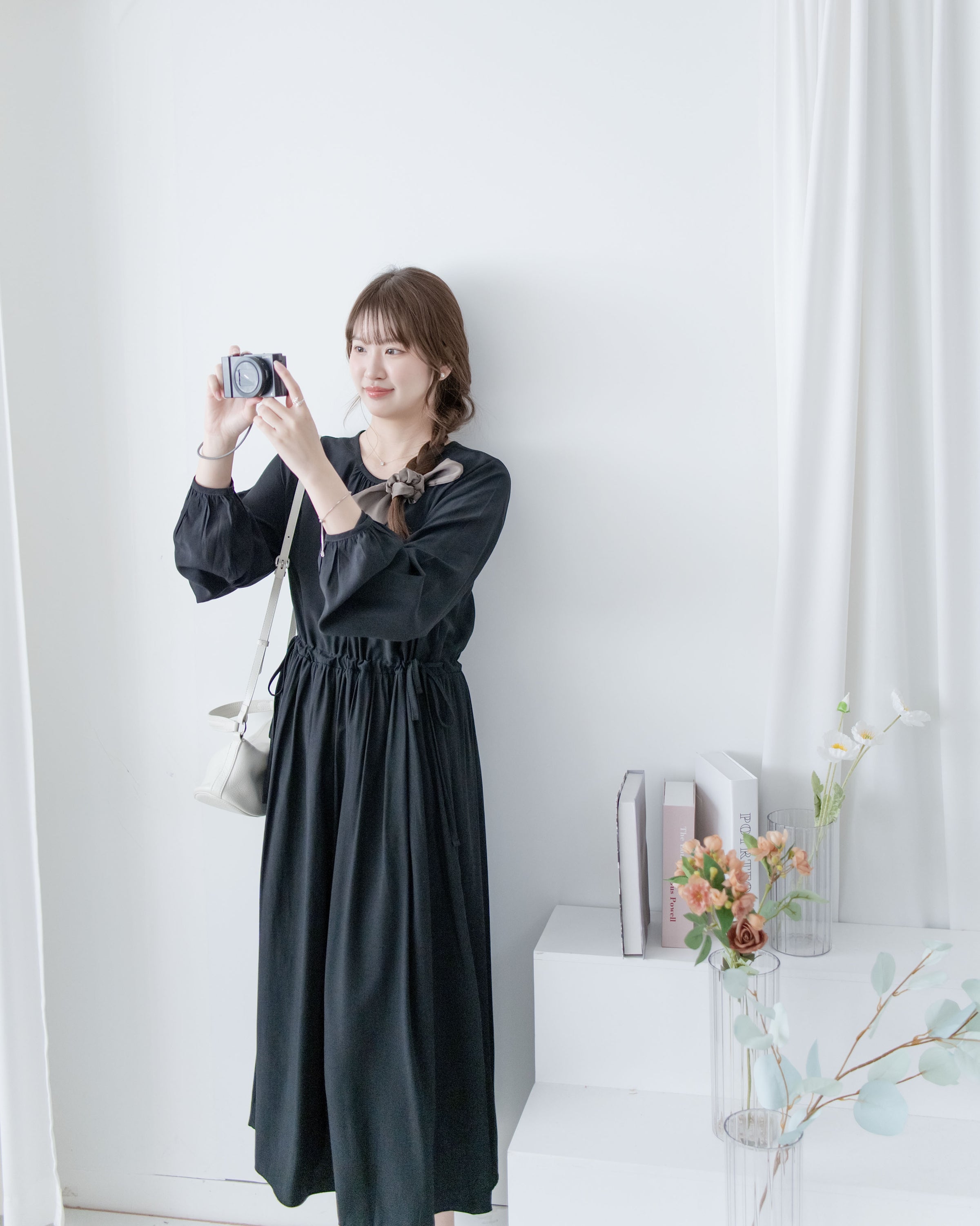 Luminous Dress 極致絲光棉顯瘦圓領蝴蝶修腰長裙/ DS1080