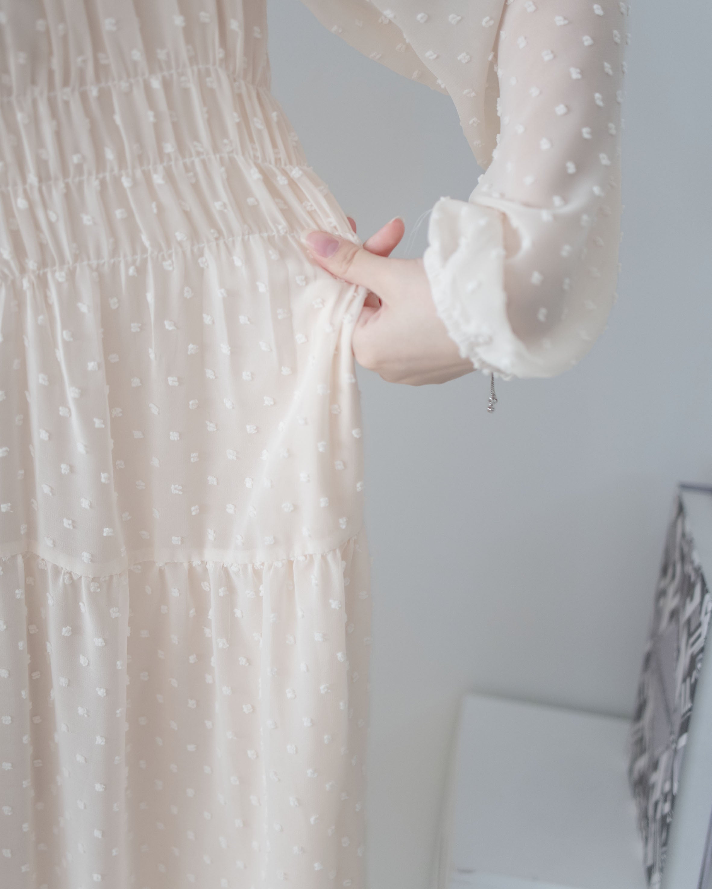 Romantic Dot Dress 浪漫立體點紋修身雪紡連身裙/ DS1073