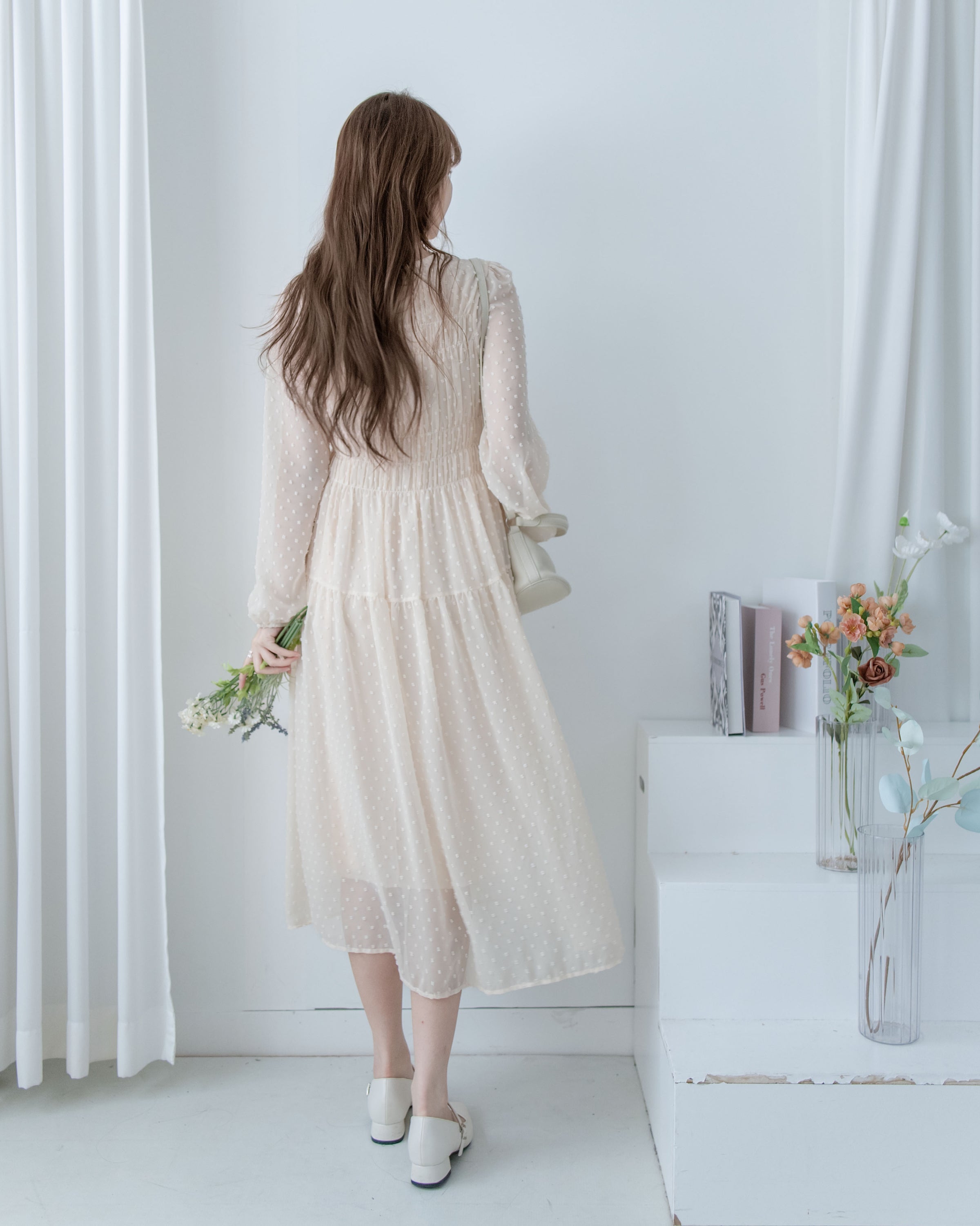 Romantic Dot Dress 浪漫立體點紋修身雪紡連身裙/ DS1073