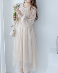 Romantic Dot Dress 浪漫立體點紋修身雪紡連身裙/ DS1073