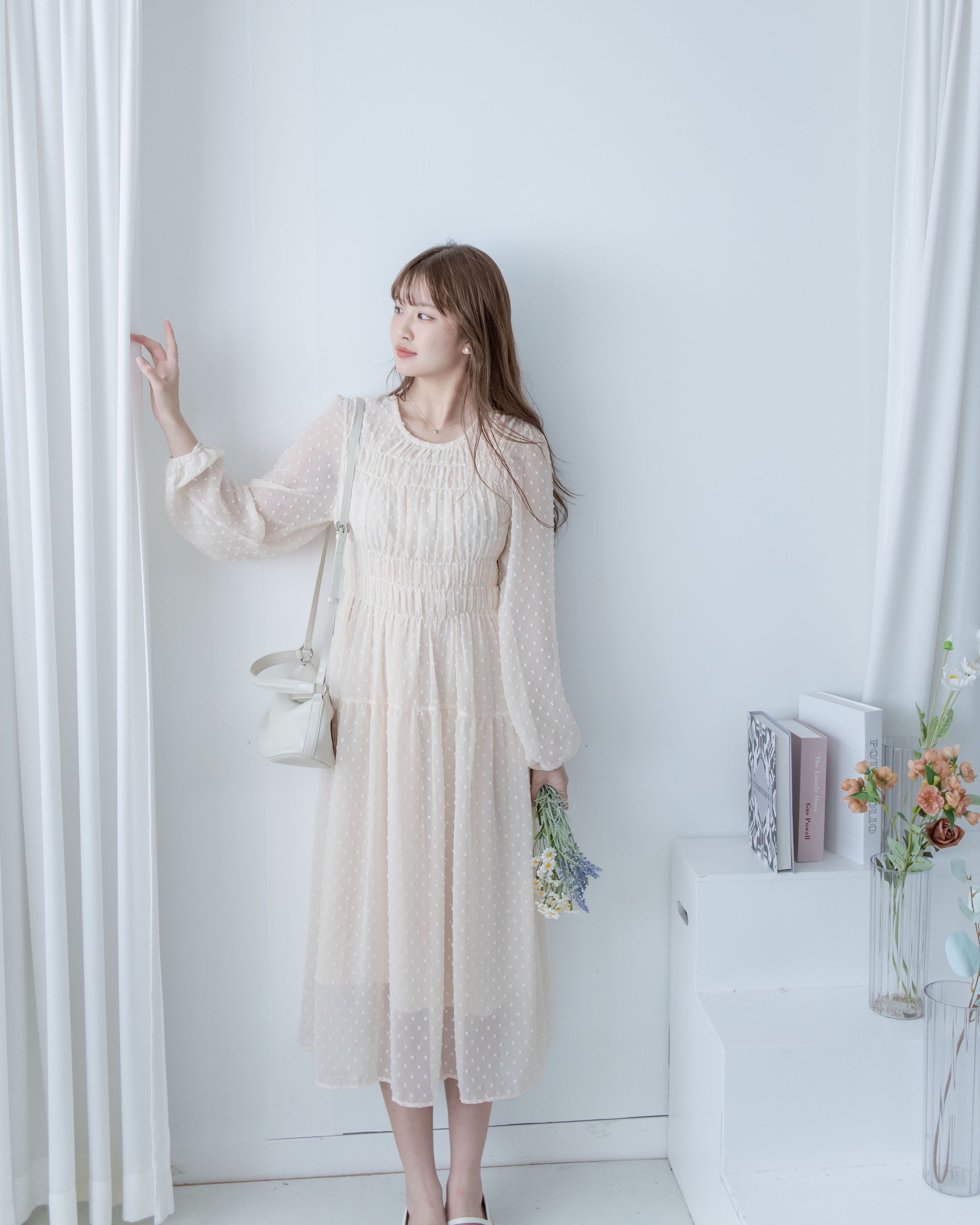 Romantic Dot Dress 浪漫立體點紋修身雪紡連身裙/ DS1073