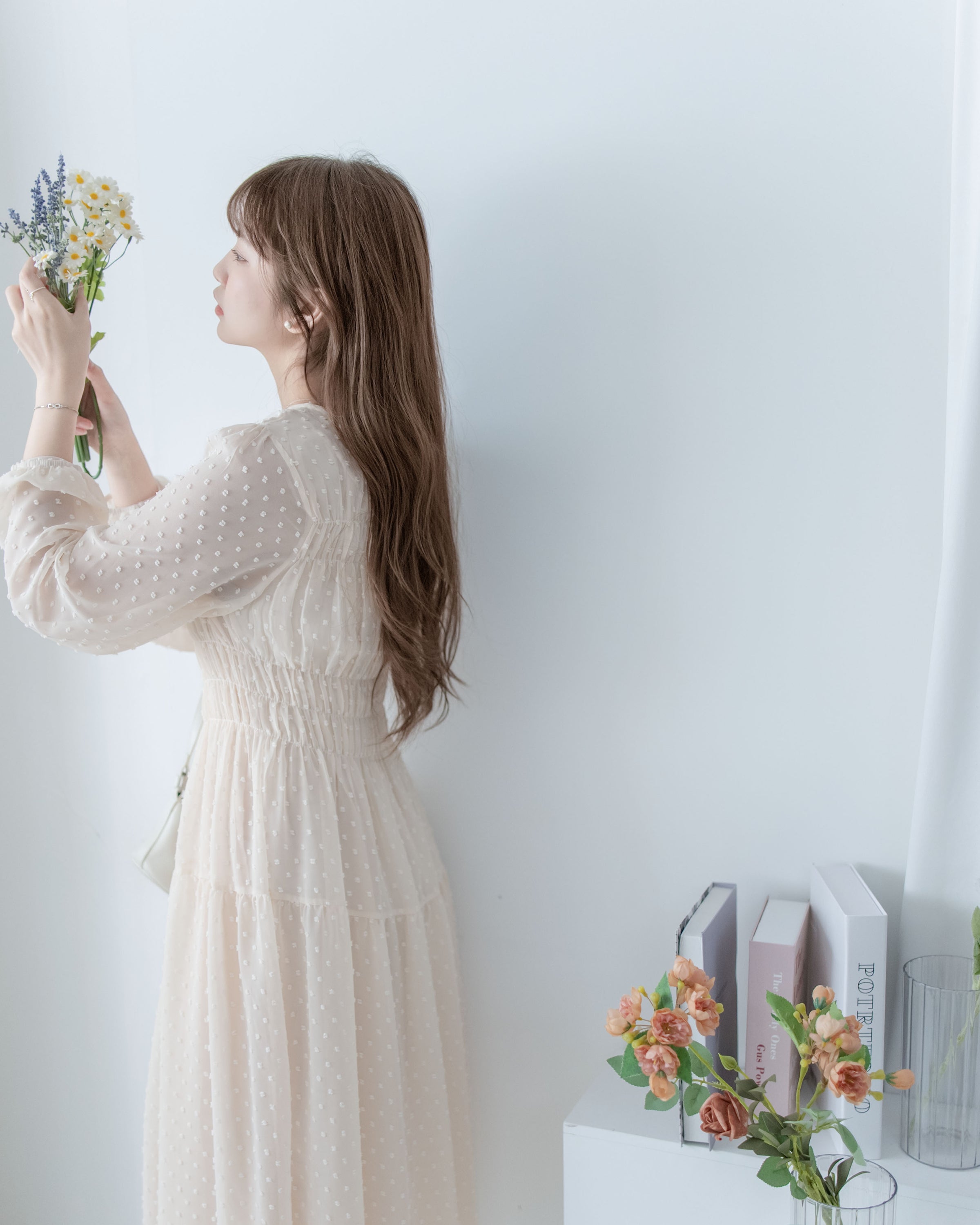 Romantic Dot Dress 浪漫立體點紋修身雪紡連身裙/ DS1073