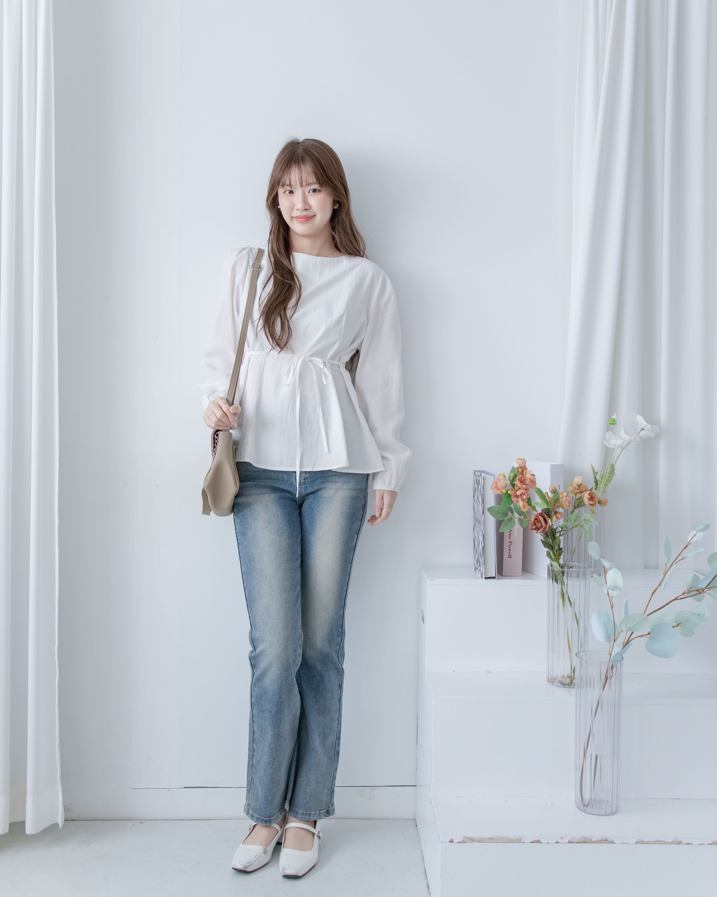 Tailored  Ribbon Top  百搭後拉鍊修腰顯瘦上衣/ BU9131