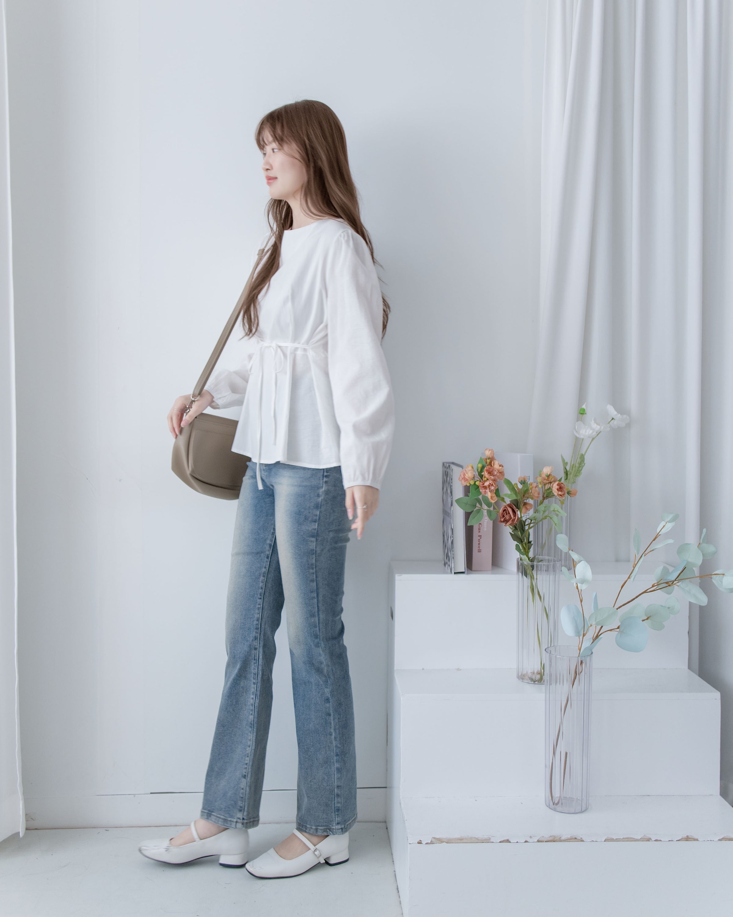 Tailored  Ribbon Top  百搭後拉鍊修腰顯瘦上衣/ BU9131