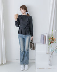 Tailored  Ribbon Top  百搭後拉鍊修腰顯瘦上衣/ BU9131
