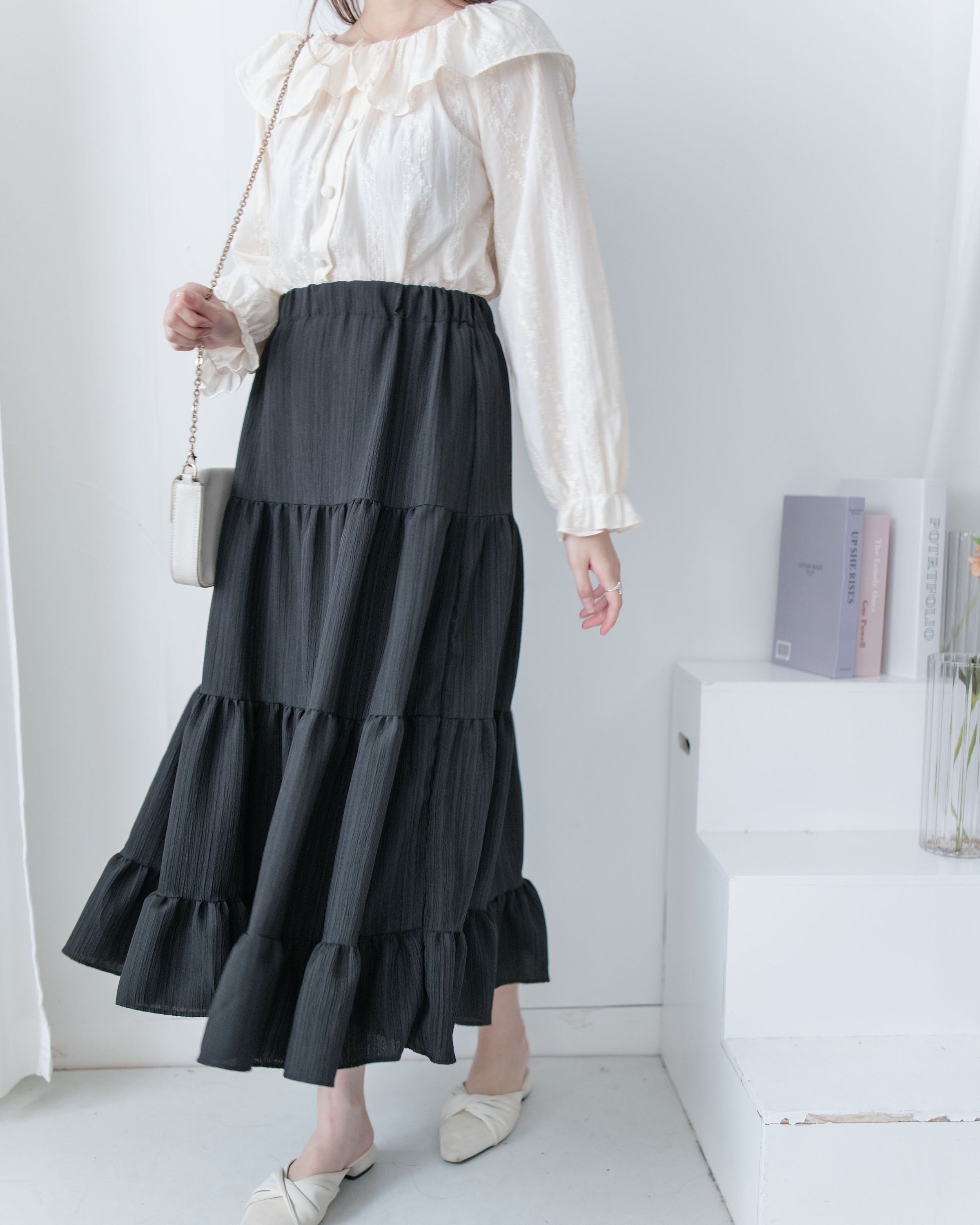 【現貨限量回歸】Serene Skirt 輕優雅防皺暗條紋傘裙/ SK8931