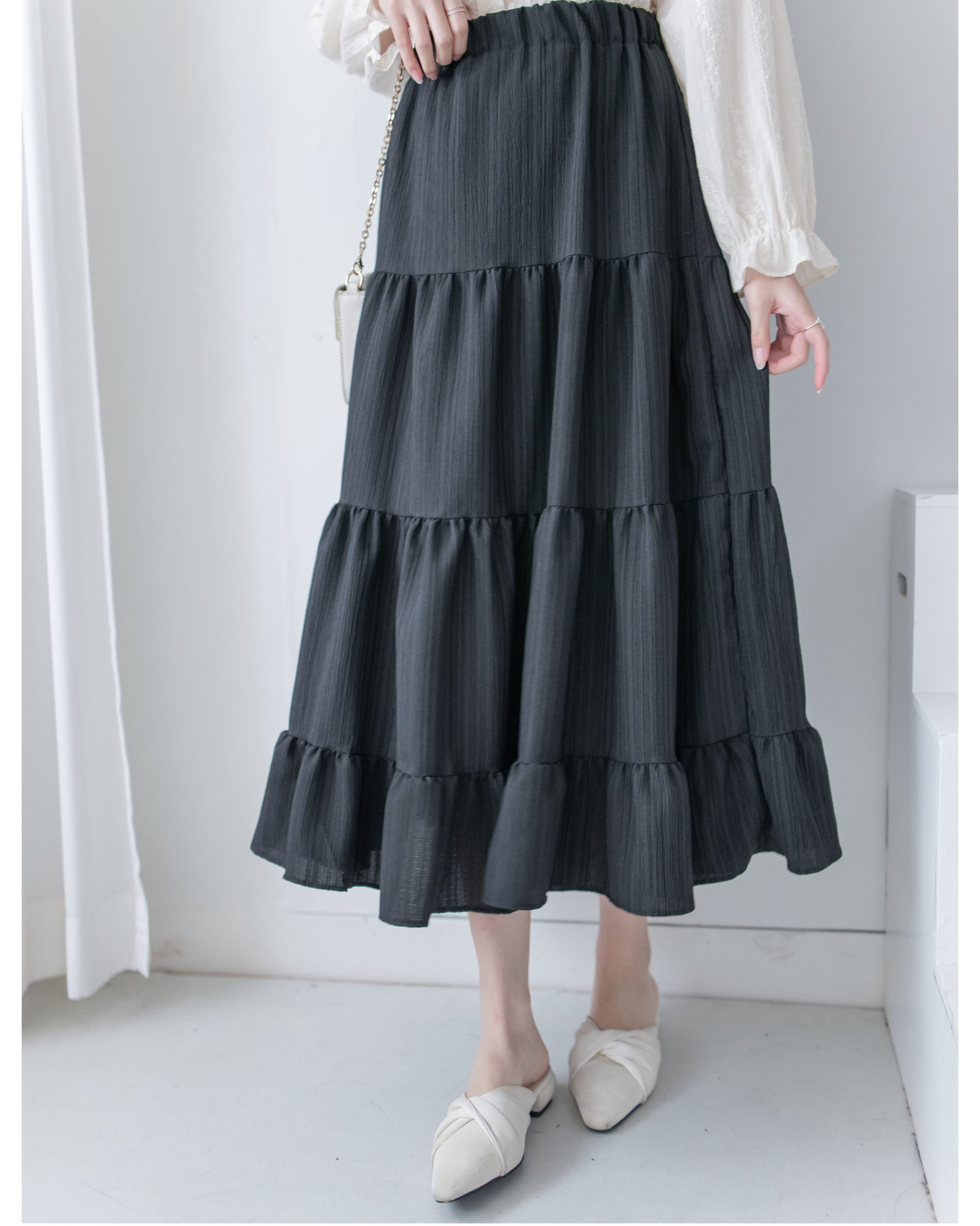 【現貨限量回歸】Serene Skirt 輕優雅防皺暗條紋傘裙/ SK8931