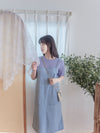 Denim 淺牛仔色平領吊帶裙尾開叉 Dress/ DS9904