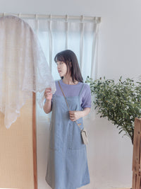 Denim 淺牛仔色平領吊帶裙尾開叉 Dress/ DS9904