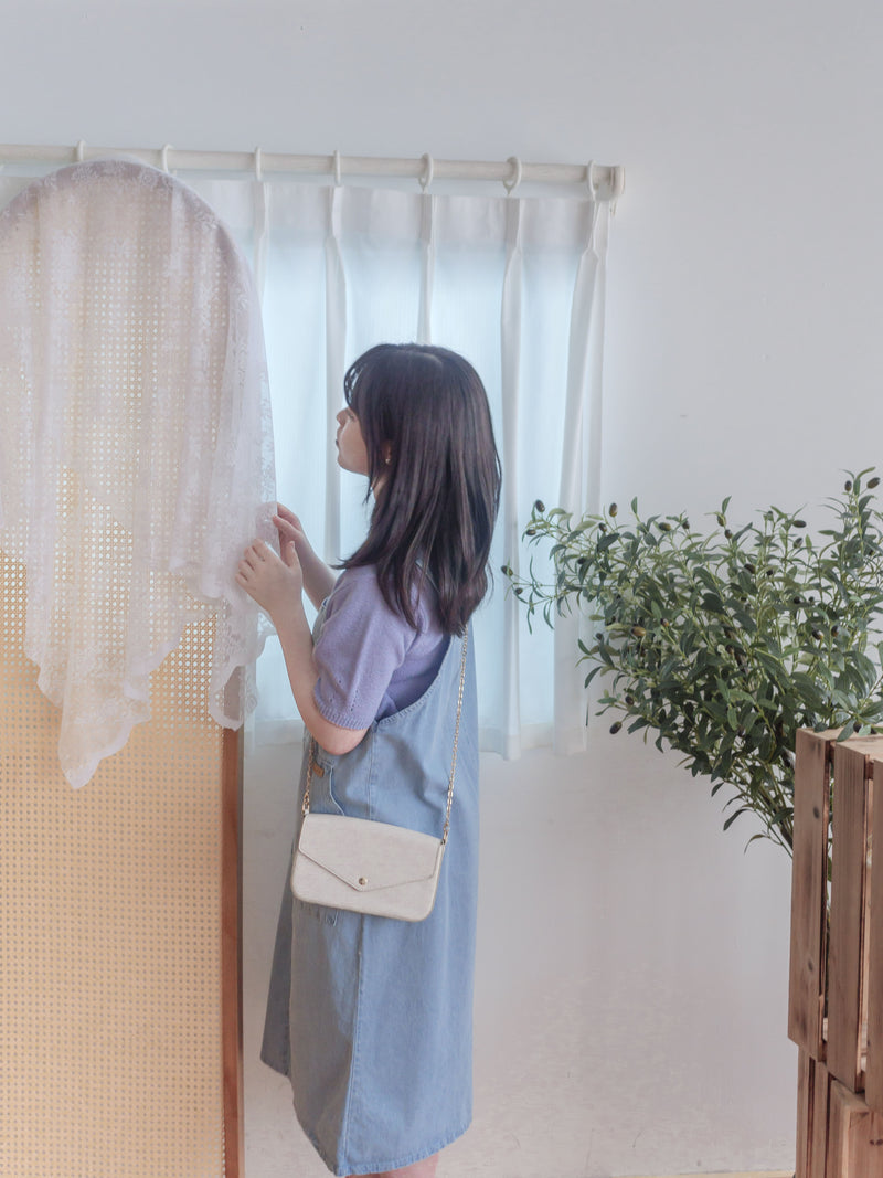 Denim 淺牛仔色平領吊帶裙尾開叉 Dress/ DS9904