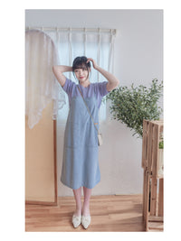 Denim 淺牛仔色平領吊帶裙尾開叉 Dress/ DS9904