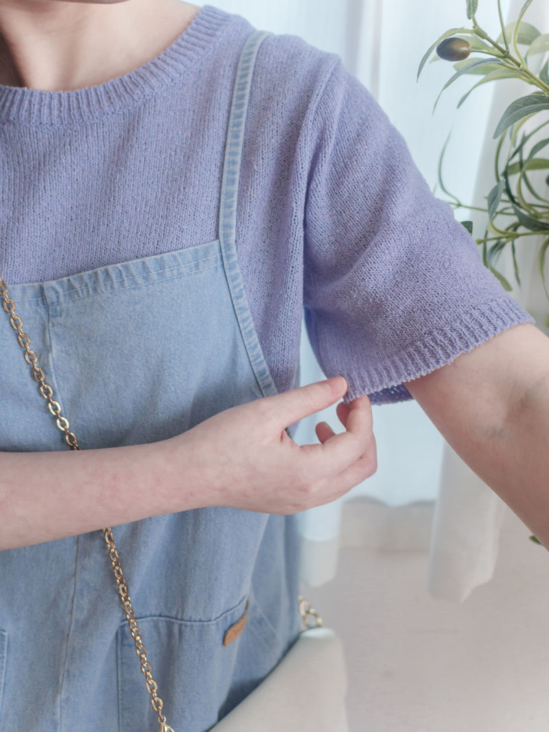 Denim 淺牛仔色平領吊帶裙尾開叉 Dress/ DS9904