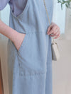 Denim 淺牛仔色平領吊帶裙尾開叉 Dress/ DS9904