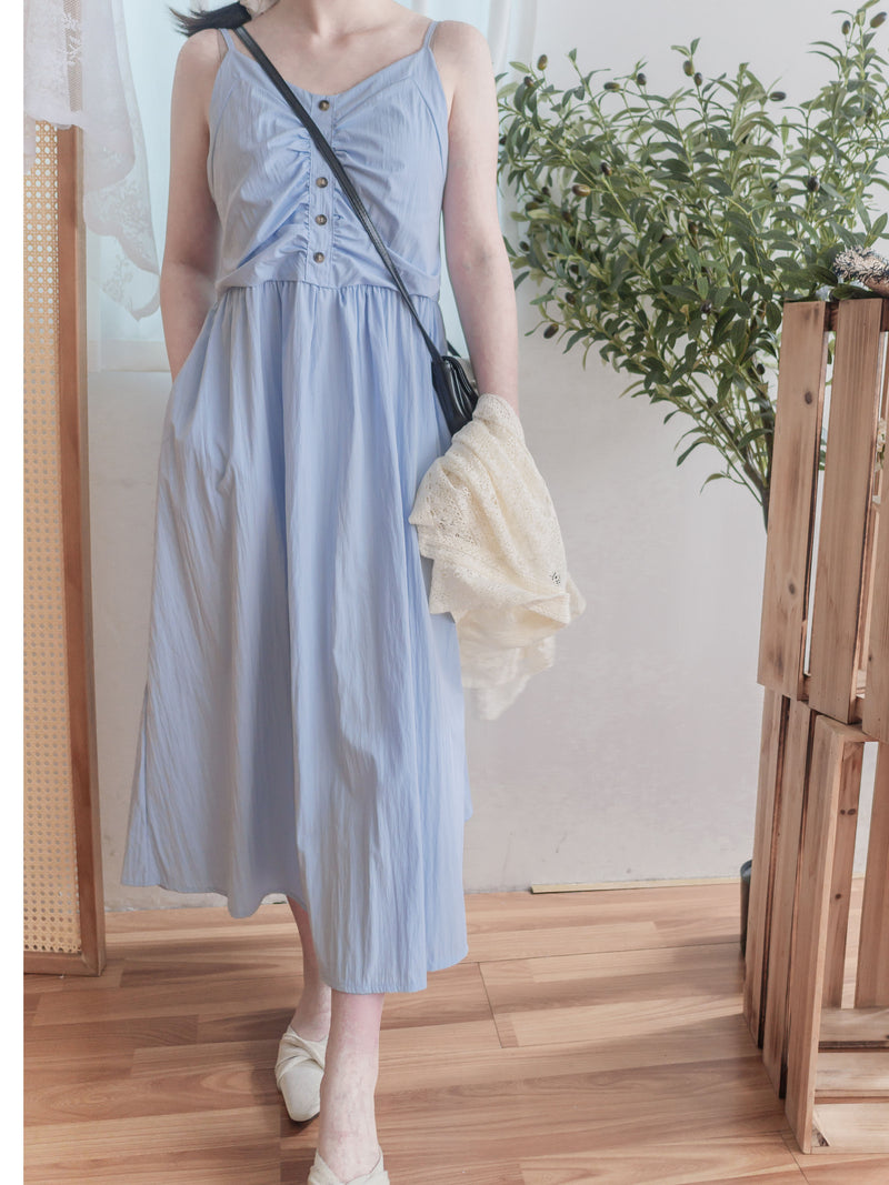 （肩帶可調) Alice 吊帶V領皺褶衣身連身裙 Dress/ DS9900