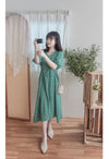 Shadow Floral V領單色簡約印花前修腰 Dress/ DS9903
