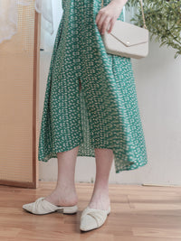 Shadow Floral V領單色簡約印花前修腰 Dress/ DS9903