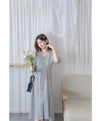 Shadow Floral V領單色簡約印花前修腰 Dress/ DS9903