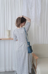 Shadow Floral V領單色簡約印花前修腰 Dress/ DS9903