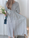 Shadow Floral V領單色簡約印花前修腰 Dress/ DS9903