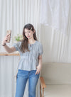 (完美視覺比例) stripe 顯瘦內肩線暗條紋修腰 Blouse/ TP9146