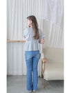 (完美視覺比例) stripe 顯瘦內肩線暗條紋修腰 Blouse/ TP9146