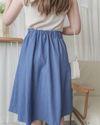 Denim 光澤牛仔色腰帶造形後橡筋 Skirt/ SK8885