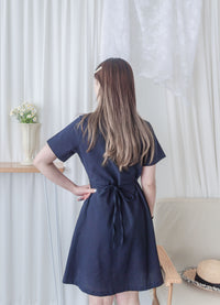 Linen 麻棉顯瘦弧腰線連身裙 Dress/ DS9909 (Beige/Mustard soldout)