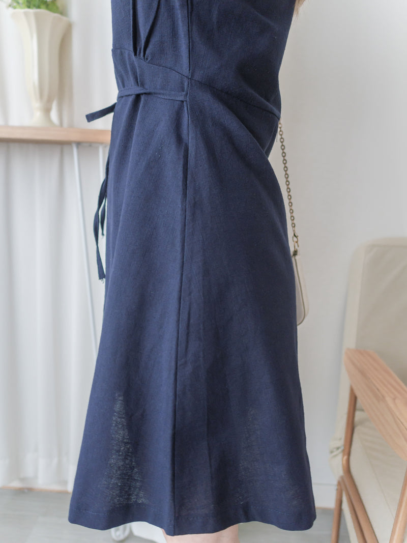 Linen 麻棉顯瘦弧腰線連身裙 Dress/ DS9909 (Beige/Mustard soldout)